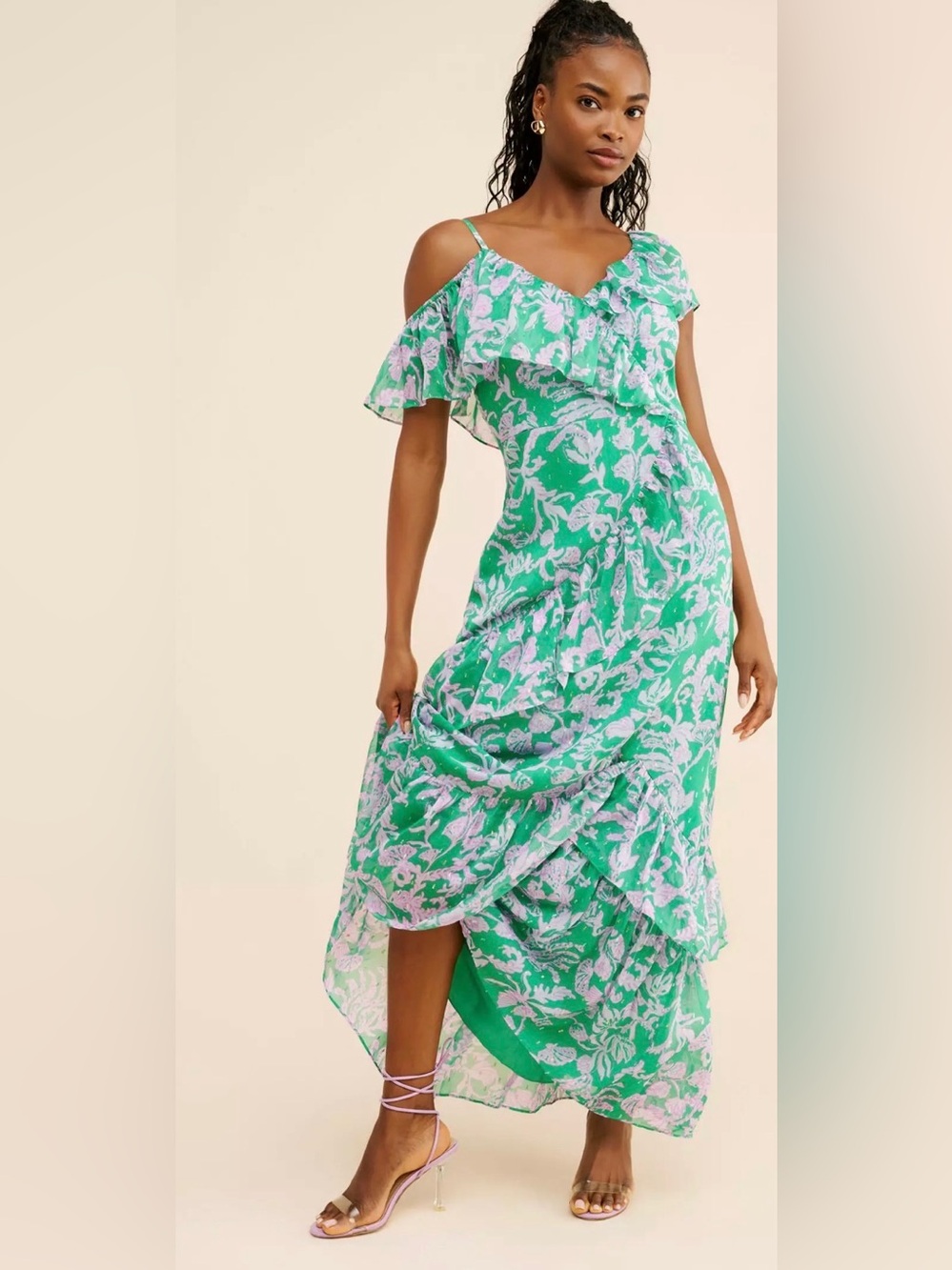 Lilly Pulitzer Green Floral One-Shoulder Maxi Dress